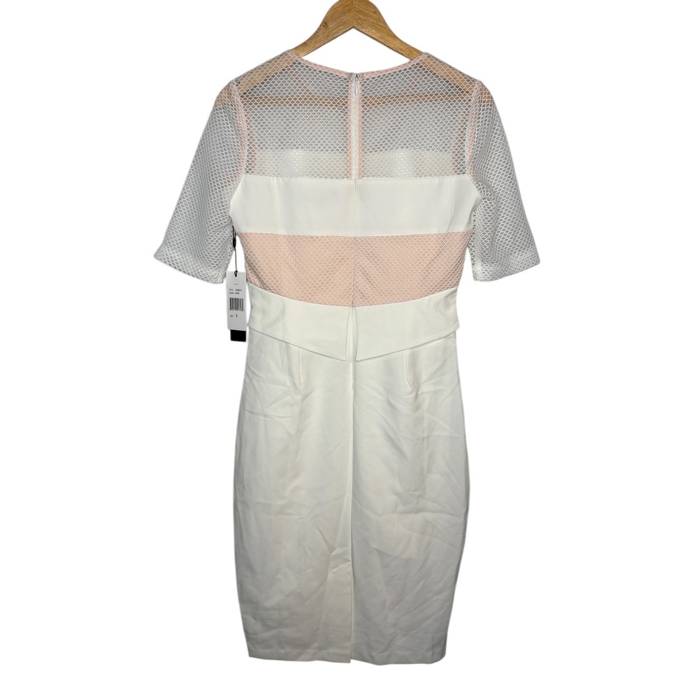 JAX BLACK LABEL Dress White Blush Mesh Illusion Sheath Midi Cocktail Size 6 NWT‎ - Picture 3 of 12